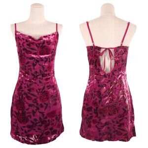 Tobi Velvet Floral Rose Square Neck Mini Dress Sz Small